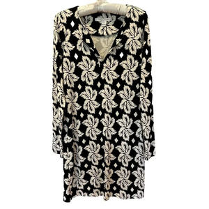 Diane Von Furstenberg Womens Dress 8 Black White Abstract Leaf Silk Knit Classic